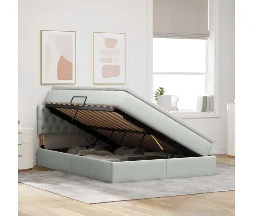 Laos Voodi Madratsiga Peaga Helehall 140 X 190 Cm Samet