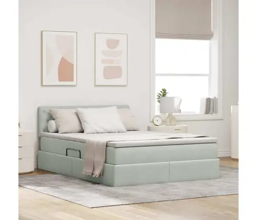 Saugos Lova Su Čiužiniu Šviesiai Pilka 140 X 200 Cm Aksomas