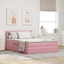 Glabāšanas Gulta Ar Matraci Rozā 140 X 200 Cm Samts Vidaxl