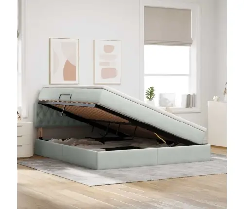 Laos Voodi Madratsiga Peaga Helehall 180 X 200 Cm Samet