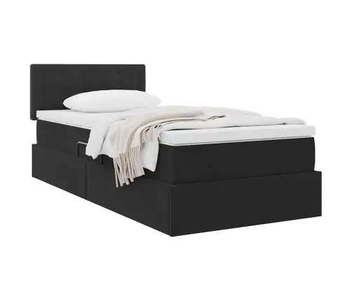 Laos Voodi Madratsiga Peaga Must 90 X 190 Cm Samet