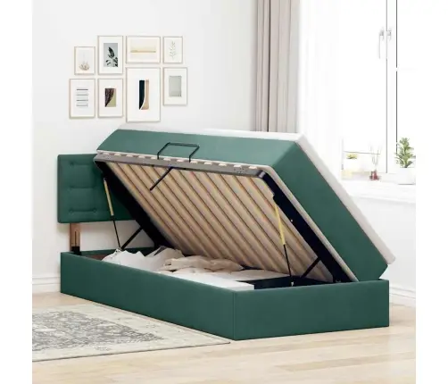 Saugos Lova Su Čiužiniu Tamsiai Žalia 90 X 190 Cm Aksomas