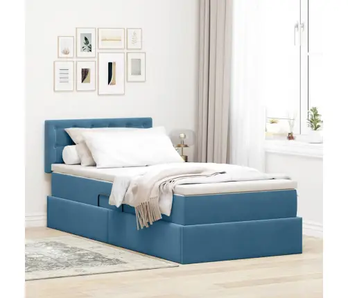 Laos Voodi Madratsiga Peaga Tumesinine 90 X 190 Cm Samet