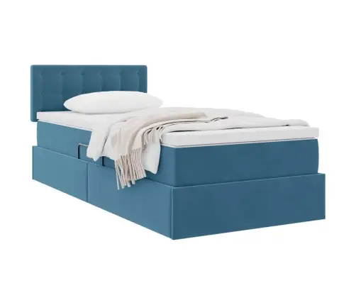 Laos Voodi Madratsiga Peaga Tumesinine 90 X 190 Cm Samet