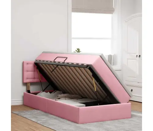 Saugos Lova Su Čiužiniu Su Saugykla Rožinė 90 X 200 Cm Aksomas