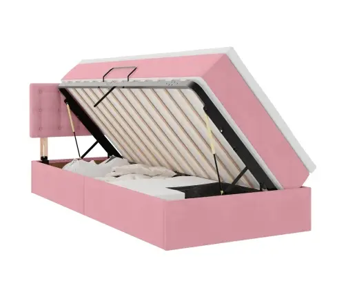 Saugos Lova Su Čiužiniu Su Saugykla Rožinė 90 X 200 Cm Aksomas