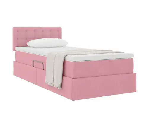 Saugos Lova Su Čiužiniu Su Saugykla Rožinė 90 X 200 Cm Aksomas