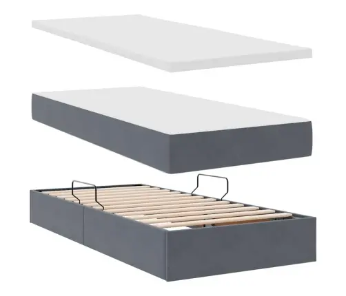 Saugos Lova Su Čiužiniu Tamsiai Pilka 100 X 200 Cm Aksomas