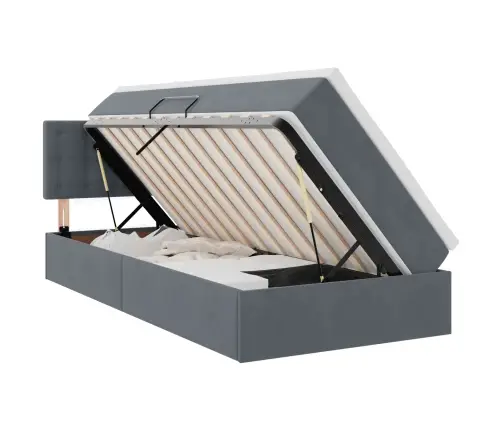 Saugos Lova Su Čiužiniu Tamsiai Pilka 100 X 200 Cm Aksomas