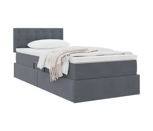 Saugos Lova Su Čiužiniu Tamsiai Pilka 100 X 200 Cm Aksomas