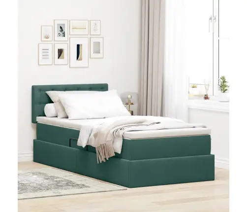 Saugos Lova Su Čiužiniu Tamsiai Žalia 100 X 200 Cm Aksomas