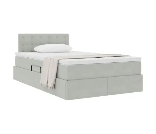 Laos Voodi Madratsiga Peaga Helehall 120 X 200 Cm Samet