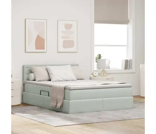 Glabāšanas Gulta Ar Matraci Gaiši Pelēks 140 X 190 Cm Samts Vidaxl