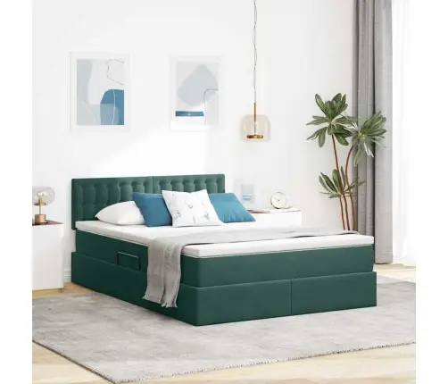 Glabāšanas Gulta Ar Matraci Tumši Zaļš 140 X 190 Cm Samts Vidaxl