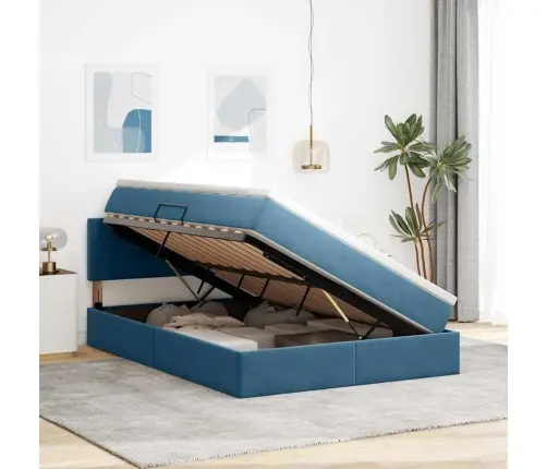 Saugos Lova Su Čiužiniu Tamsiai Mėlyna 140 X 190 Cm Aksomas