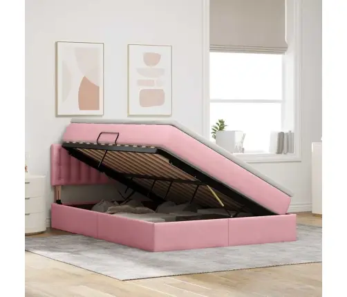 Glabāšanas Gulta Ar Matraci Rozā 140 X 190 Cm Samts Vidaxl