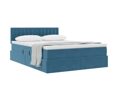 Saugos Lova Su Čiužiniu Tamsiai Mėlyna 140 X 200 Cm Aksomas