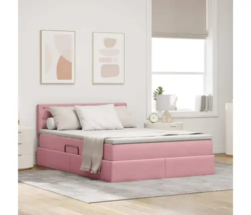 Glabāšanas Gulta Ar Matraci Rozā 140 X 200 Cm Samts Vidaxl