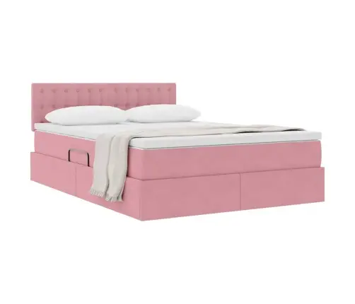 Glabāšanas Gulta Ar Matraci Rozā 140 X 200 Cm Samts Vidaxl