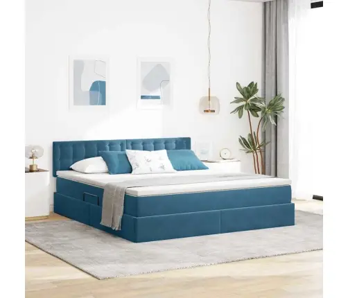 Glabāšanas Gulta Ar Matraci Tumši Zils 160 X 200 Cm Samts Vidaxl