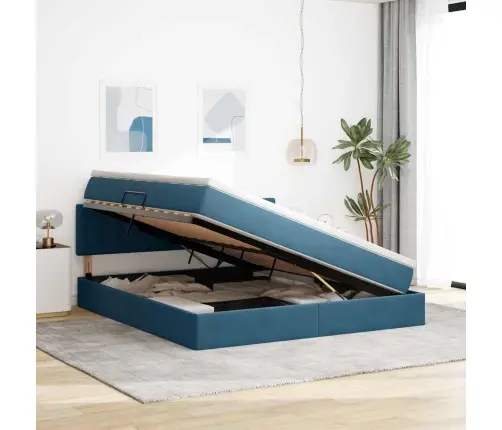 Laos Voodi Madratsiga Peaga Tumesinine 180 X 200 Cm Samet