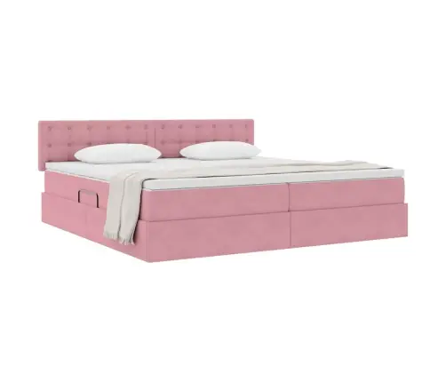 Laos Voodi Madratsiga Peaga Roosa 200 X 200 Cm Samet