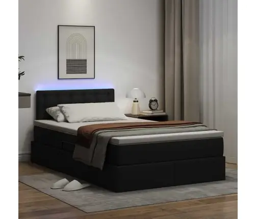 Gulta Ar Uzglabāšanas Vietu Un Led Melna 120 X 190 Cm Vidaxl