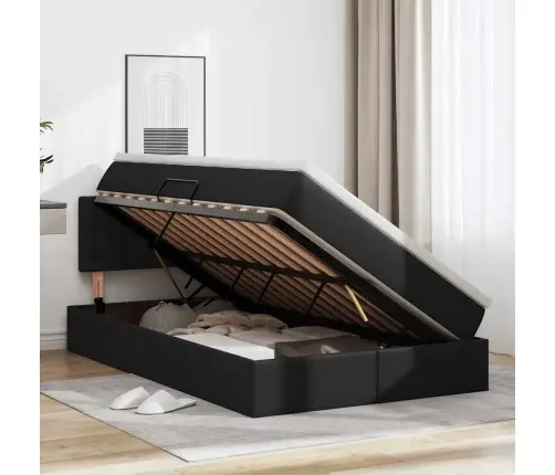 Gulta Ar Uzglabāšanas Vietu Un Led Melna 120 X 190 Cm Vidaxl