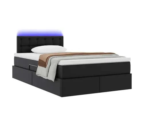 Gulta Ar Uzglabāšanas Vietu Un Led Melna 120 X 190 Cm Vidaxl