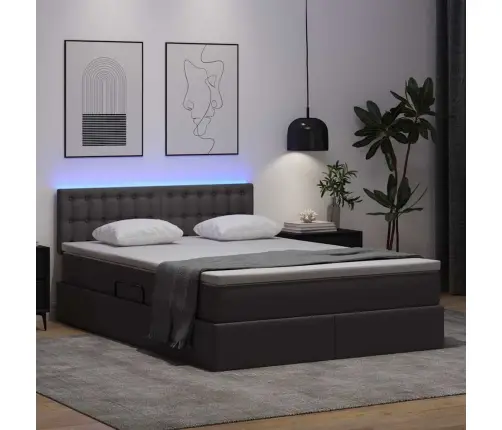 Gulta Ar Led Sloksnes Lukturiem Pelēka 140 X 190 Cm Pvc Vidaxl