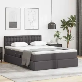 Gulta Ar Uzglabāšanas Vietu Un Led Pelēka 140 X 190 Cm Vidaxl