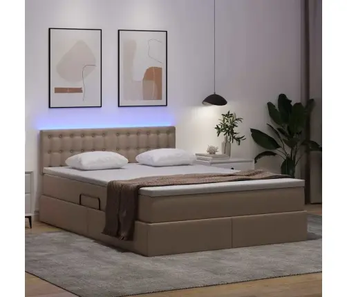 Gulta Ar Led Sloksnes Lukturiem Kafija 140 X 190 Cm Pvc Vidaxl