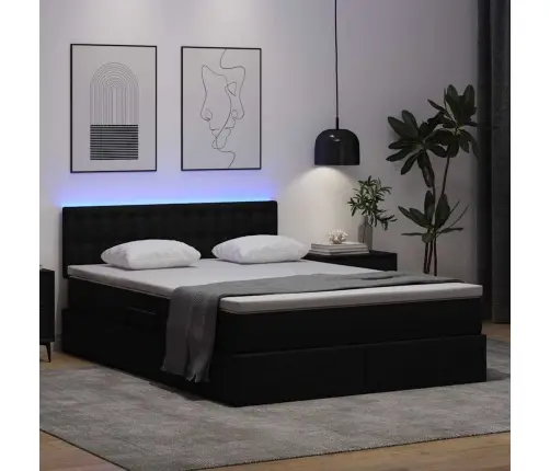 Lova Su Daiktų Laikymo Vieta Ir Led Juoda 140 X 200 Cm