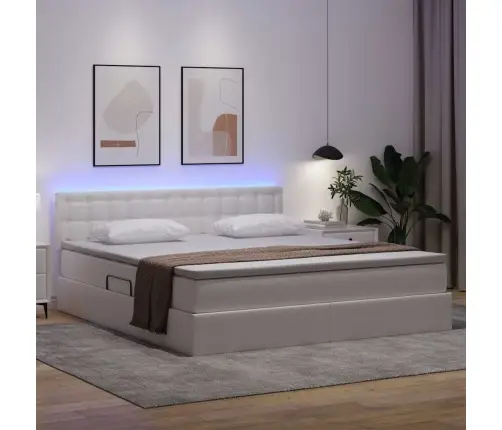 Gulta Ar Uzglabāšanas Vietu Un Led Tīra Balta 160 X 200 Cm Vidaxl