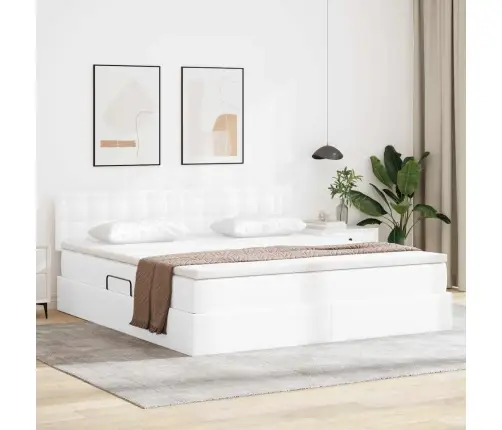 Gulta Ar Uzglabāšanas Vietu Un Led Tīra Balta 160 X 200 Cm Vidaxl