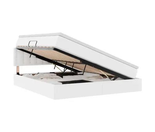 Gulta Ar Uzglabāšanas Vietu Un Led Tīra Balta 160 X 200 Cm Vidaxl