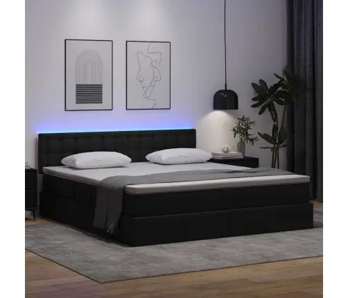 Gulta Ar Led Sloksnes Lukturiem Melna 180 X 200 Cm Pvc Vidaxl