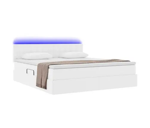 Gulta Ar Uzglabāšanas Vietu Un Led Tīra Balta 180 X 200 Cm Vidaxl