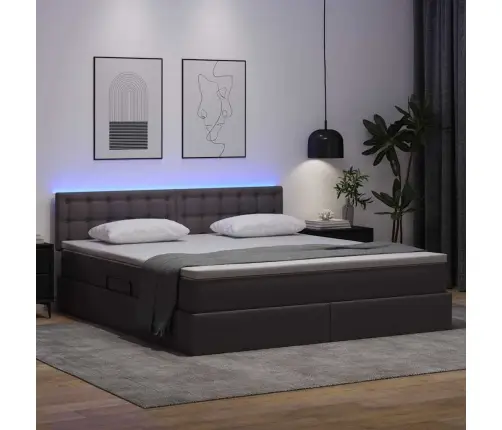 Gulta Ar Led Sloksnes Lukturiem Pelēka 180 X 200 Cm Pvc Vidaxl