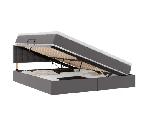 Gulta Ar Led Sloksnes Lukturiem Pelēka 180 X 200 Cm Pvc Vidaxl