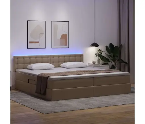 Led-Valgusega Hoiuvoodi Peaga Helehall 200 X 200 Cm Kunstnahk