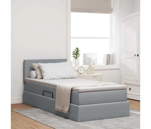 Led-Valgusega Hoiuvoodi Madratsiga Helehall 100 X 200 Cm Kangas