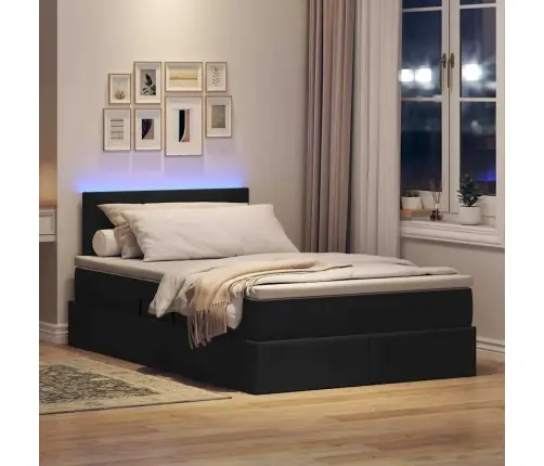 Led-Valgusega Hoiuvoodi Madratsiga Must 120 X 200 Cm Polüester