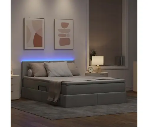 Gulta Ar Galvas Klāju Gaiši Pelēks 140 X 190 Cm Audums Vidaxl