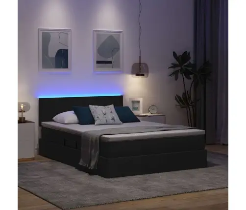 Gulta Ar Led Sloksnes Lukturiem Melna 140 X 190 Cm Audums Vidaxl