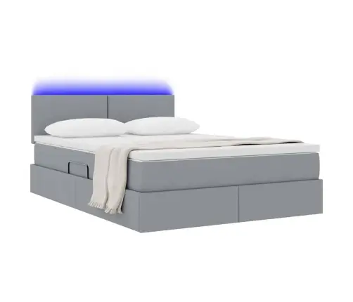 Gulta Ar Galvas Klāju Gaiši Pelēks 140 X 200 Cm Audums Vidaxl