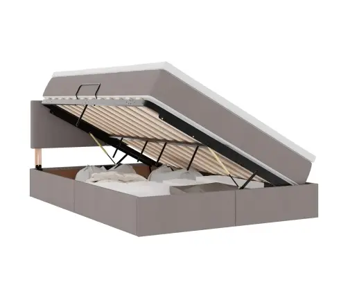 Gulta Ar Led Sloksnes Lukturiem Pelēkbrūna 140 X 200 Cm Audums Vidaxl