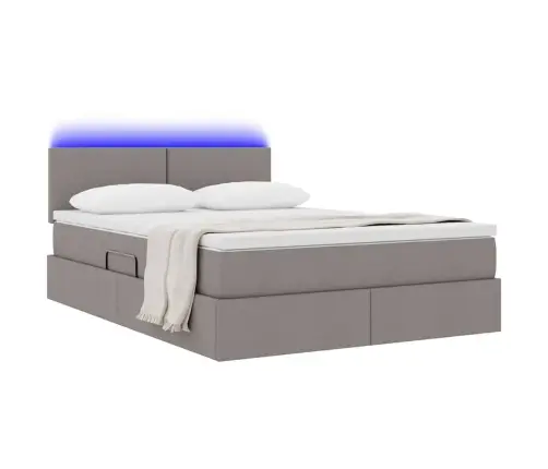 Gulta Ar Led Sloksnes Lukturiem Pelēkbrūna 140 X 200 Cm Audums Vidaxl