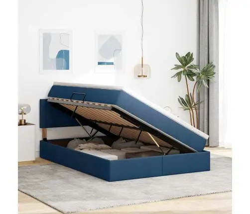 Lova Su Daiktų Laikymo Vieta Ir Led Mėlyna 140 X 200 Cm