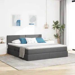 Led Uzglabāšanas Gulta Ar Matraci Tumši Pelēka 160 X 200 Cm Vidaxl